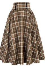 Women's High - Waisted Tartan Midi Skirt