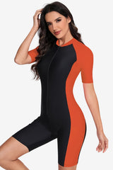 Women’s Short Sleeve Swimsuit with Zip for Surfing
