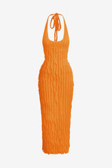 Women's Sheer Ruffle Halter Backless Midi Dress
