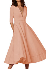 Women's V-Neck A - Line Midi Dress