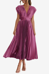 Women's Sleeveless V-Neck Midi Dress A-Line Pleated