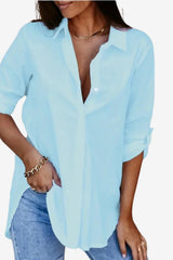 Women's Long Sleeve White Button - Down Blouse