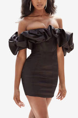Women's Strapless Mini Dress with Puff Sleeves