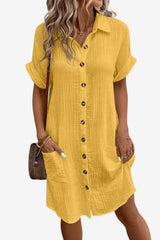 Women's Linen Shirt Dress, Short Sleeve, Button-Down, Knee-Length