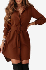 Women’s Belted Shirt Dress Long Sleeve Button Front