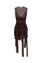 Women’s Mesh Ruched Mini Dress Sleeveless Bodycon Fit