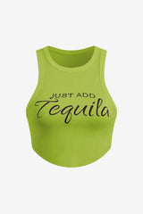 Women's Ribbed Crop Tank Top Letter Print Slim Fit