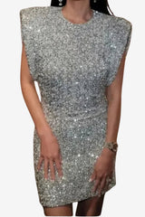 Women’s Sequin Bodycon Mini Dress Sleeveless Silver
