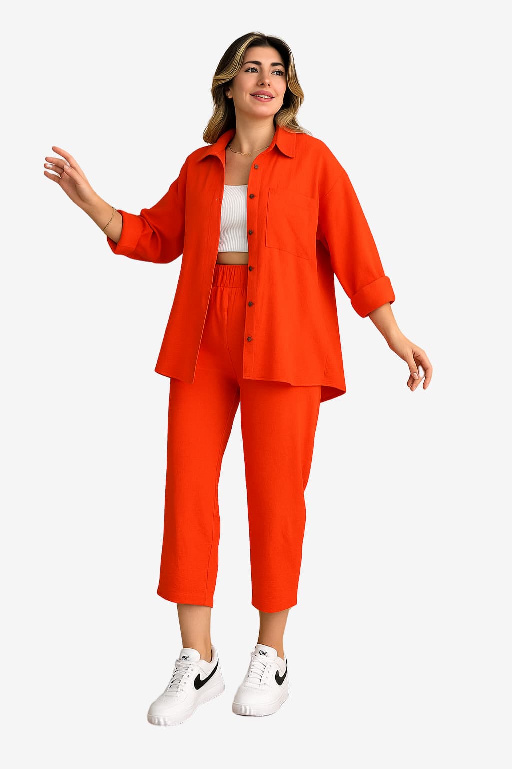 Women’s Loungewear Set Oversized Shirt &amp; Wide-Leg Trousers