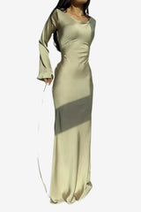Women's Satin Evening Dress with Flared Sleeves, Maxi Length