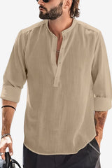 Men’s Long Sleeve Linen Shirt Casual Relaxed Fit White