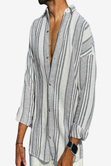 Men’s Striped Long Sleeve Linen Blend Casual Shirt
