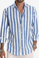 Men’s Long Sleeve Linen Shirt Striped Summer Casual Fit