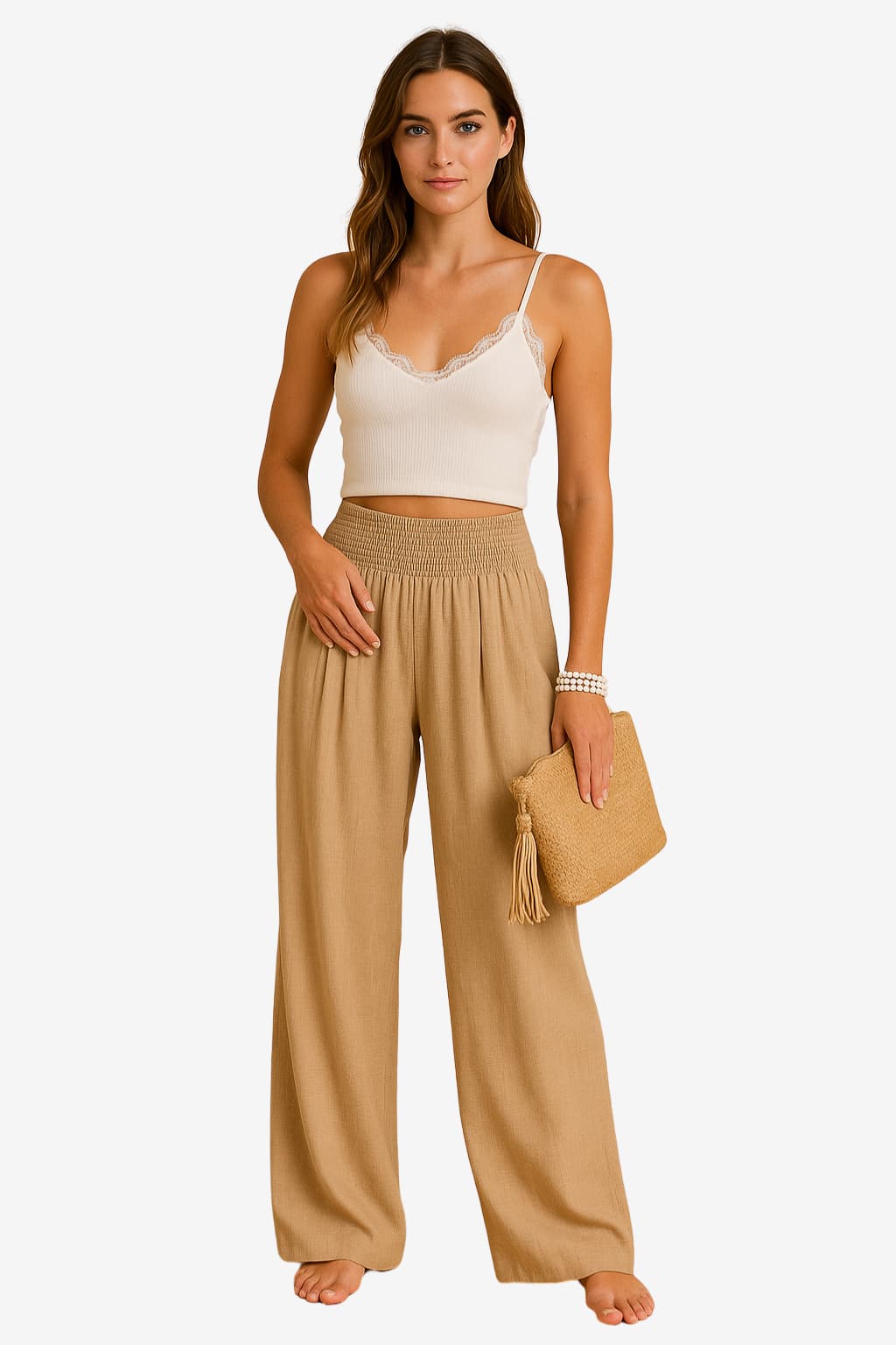 Women’s Wide-Leg Linen Trousers High Waist Elastic Fit