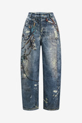 Women's Wide Leg Denim Jeans High Waisted Baggy Blue
