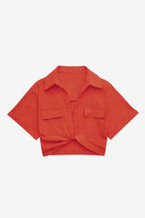 Women’s Cropped Linen Shirt with Cross Front Detail