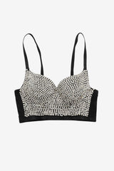 Women's Black Rhinestone Halter Crop Top