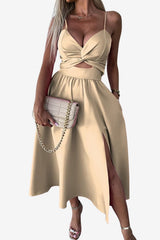 Women’s Backless Twist Midi Dress with Spaghetti Straps