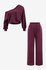 Women's Casual One-Shoulder Top &amp; Wide-Leg Trouser Set