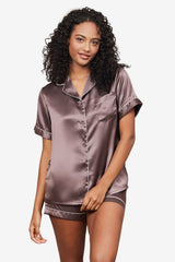 Women's Satin Short-Sleeve Pyjama Set with Notched Collar