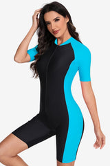 Women’s Short Sleeve Swimsuit with Zip for Surfing