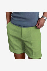 Men's Linen Shorts Relaxed Fit Mid-Thigh Cuffed Hem Casual