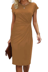 Women’s Knee-Length Sheath Dress with Ruched Waist