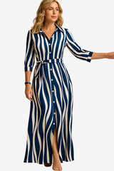 Women's Maxi Shirt Dress Short Sleeve Cotton Blend