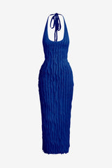 Women's Sheer Ruffle Halter Backless Midi Dress