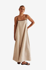 Women’s Linen Maxi Dress - Sleeveless A-Line Summer Fit
