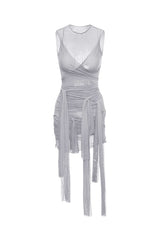 Women’s Mesh Ruched Mini Dress Sleeveless Bodycon Fit