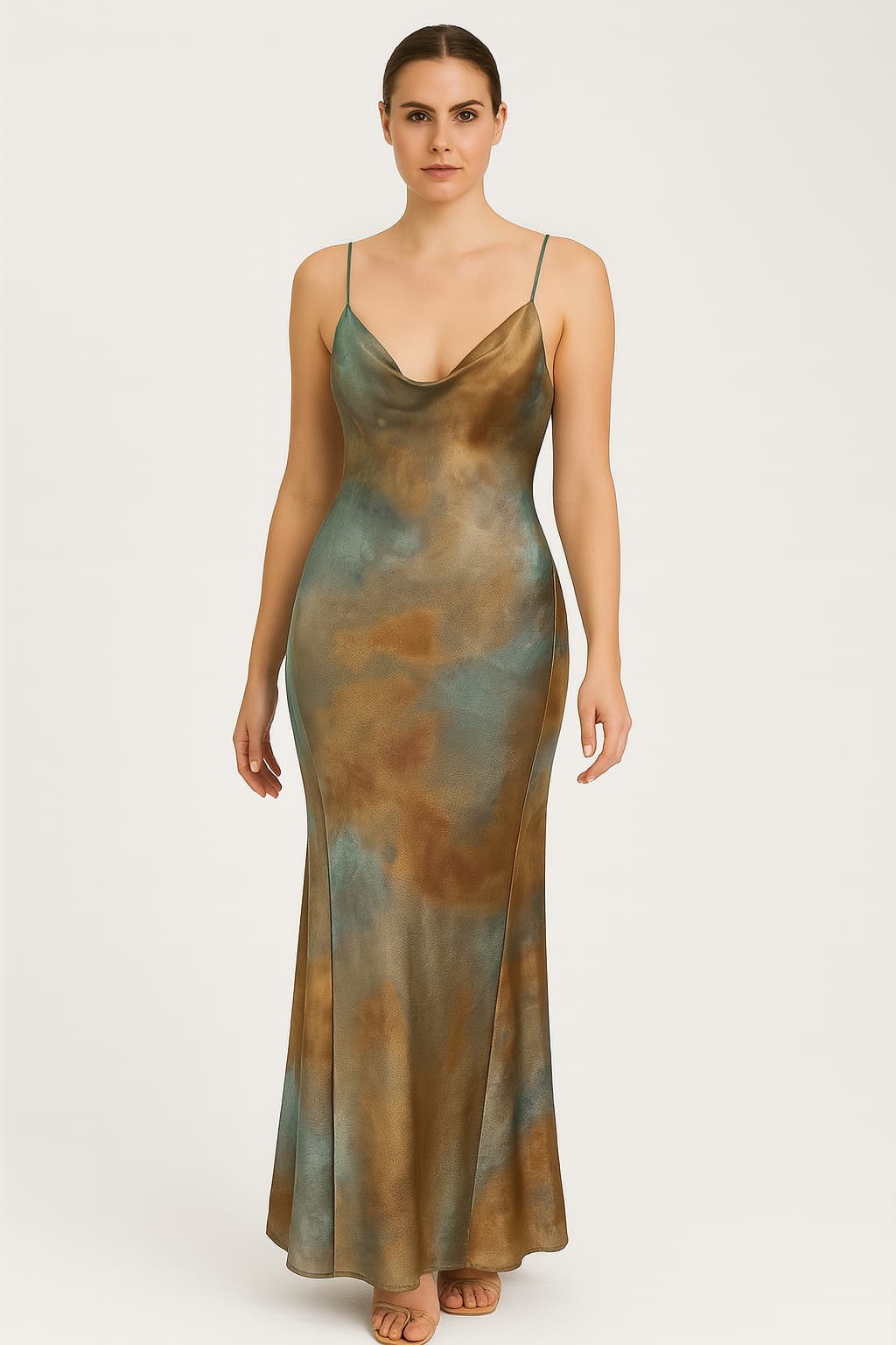 Women's Tie Dye V-Neck Satin Maxi Dress