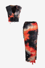 Women's V-Neck Fringed Crop Top &amp; Maxi Skirt Set