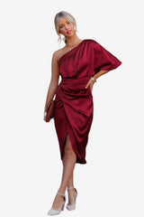Women's One-Shoulder Midi Evening Dress with Slit