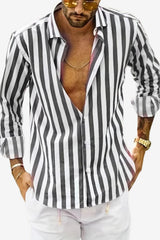 Men’s Long Sleeve Linen Shirt Striped Summer Casual Fit