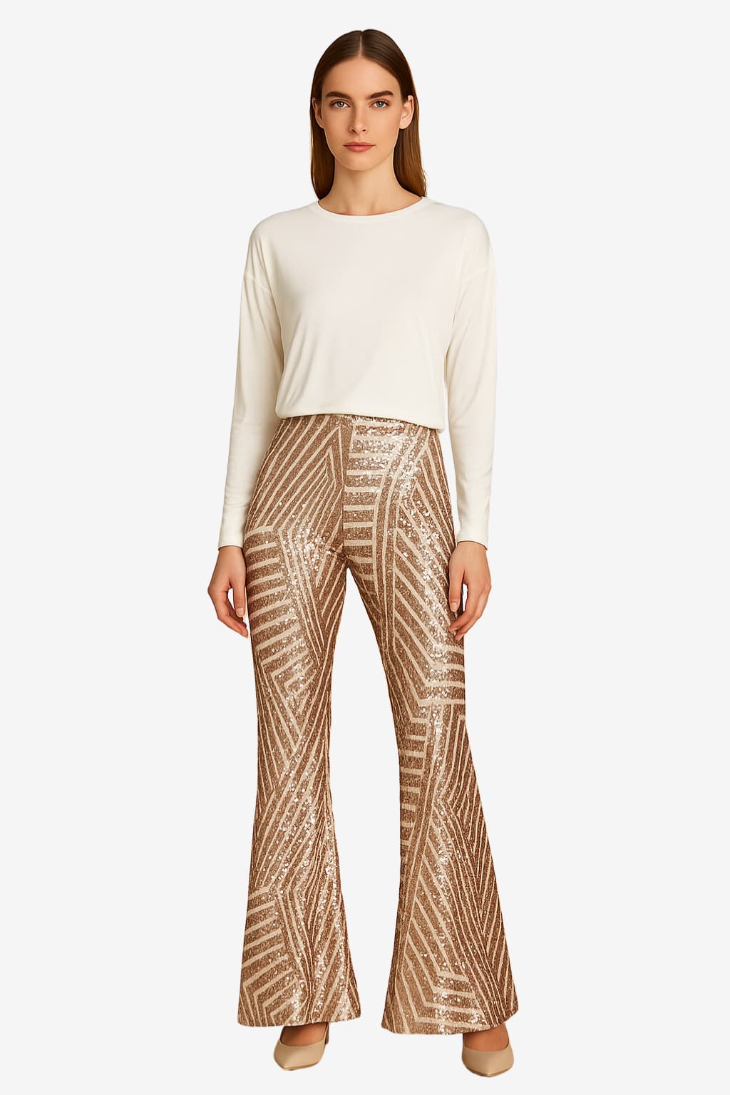 Women’s Sequin Flared Trousers Party Night Out Pants