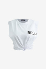 Women's Sleeveless Cropped T-Shirt with Bruh Print