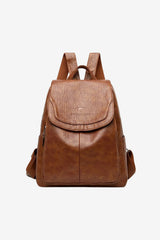 Women's PU Leather Vintage Backpack Flap Closure Adjustable Straps