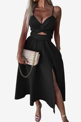 Women’s Backless Twist Midi Dress with Spaghetti Straps