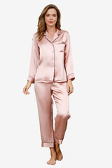 Women's Satin Long-Sleeve Pyjama Set with Piping