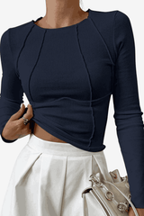 Women's Piping Long Sleeve Top - Classic Ribbed Design
