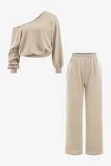 Women's Casual One-Shoulder Top &amp; Wide-Leg Trouser Set