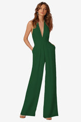 Women's Halter Neck Wide Leg Jumpsuit with Belt