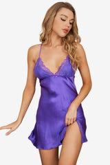 Women's Satin V-Neck Nightgown with Lace Trim