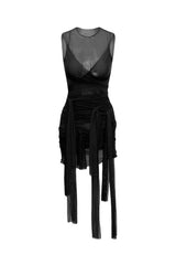 Women’s Mesh Ruched Mini Dress Sleeveless Bodycon Fit
