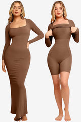 Women’s Long Sleeve Shaping Maxi Dress with Bodysuit