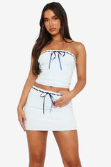 Women’s Ribbed Knit Mini Skirt Set with Lace Trim