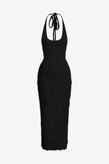 Women's Sheer Ruffle Halter Backless Midi Dress