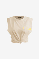 Women's Sleeveless Cropped T-Shirt with Bruh Print