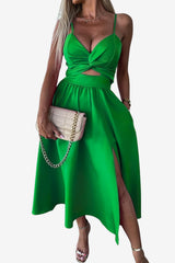 Women’s Backless Twist Midi Dress with Spaghetti Straps